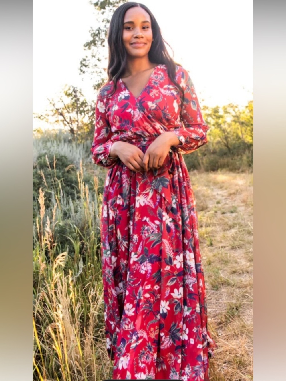 Ivy City Co Red Floral Maxi Wrap Dress